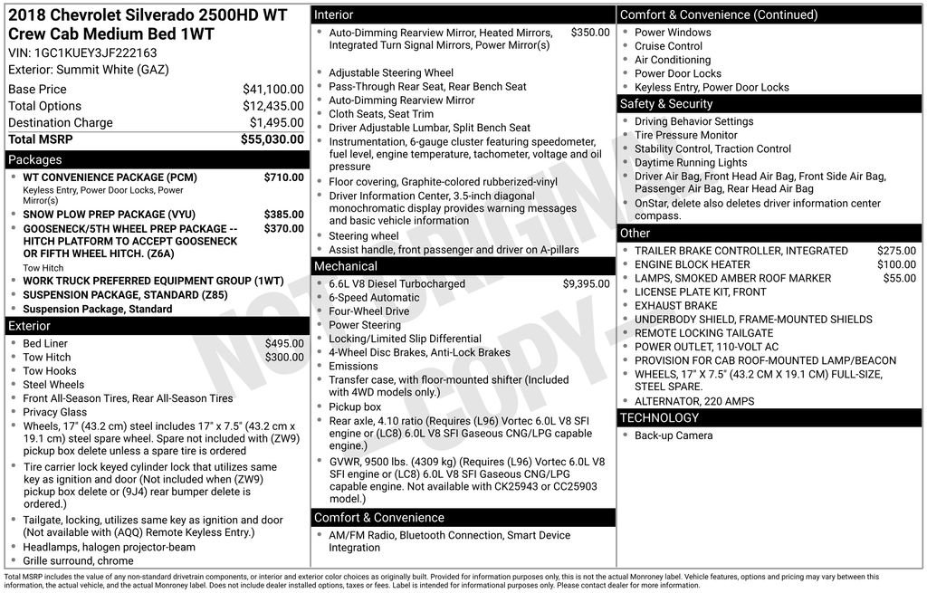 Used 2018 Chevrolet Silverado 2500 W/T w/ WT Convenience Package image 3