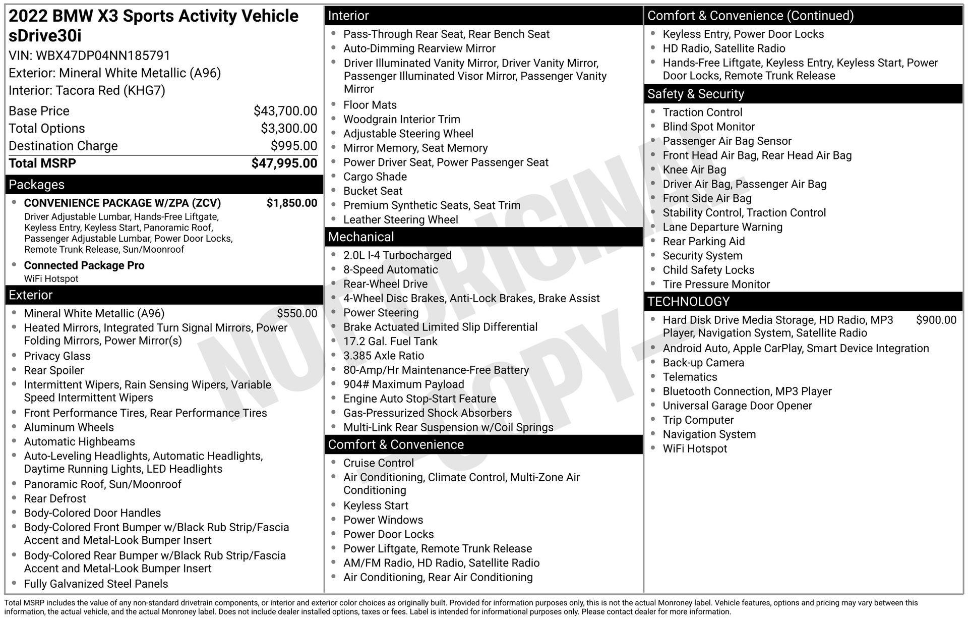 Used 2022 BMW X3 sDrive30i w/ Convenience Package w/ZPA image 44