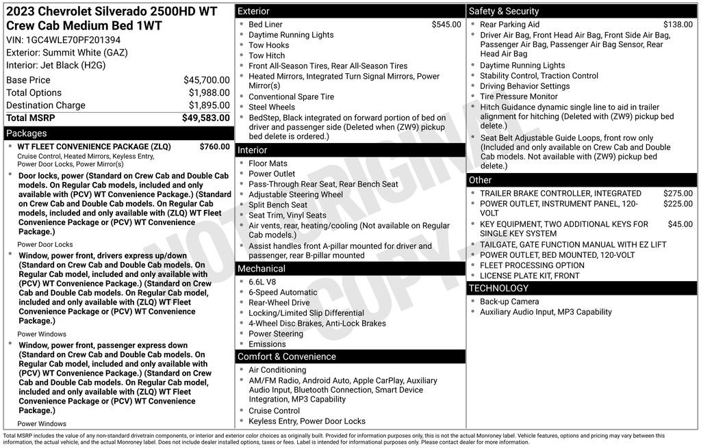 Used 2023 Chevrolet Silverado 2500 W/T w/ WT Fleet Convenience Package image 6