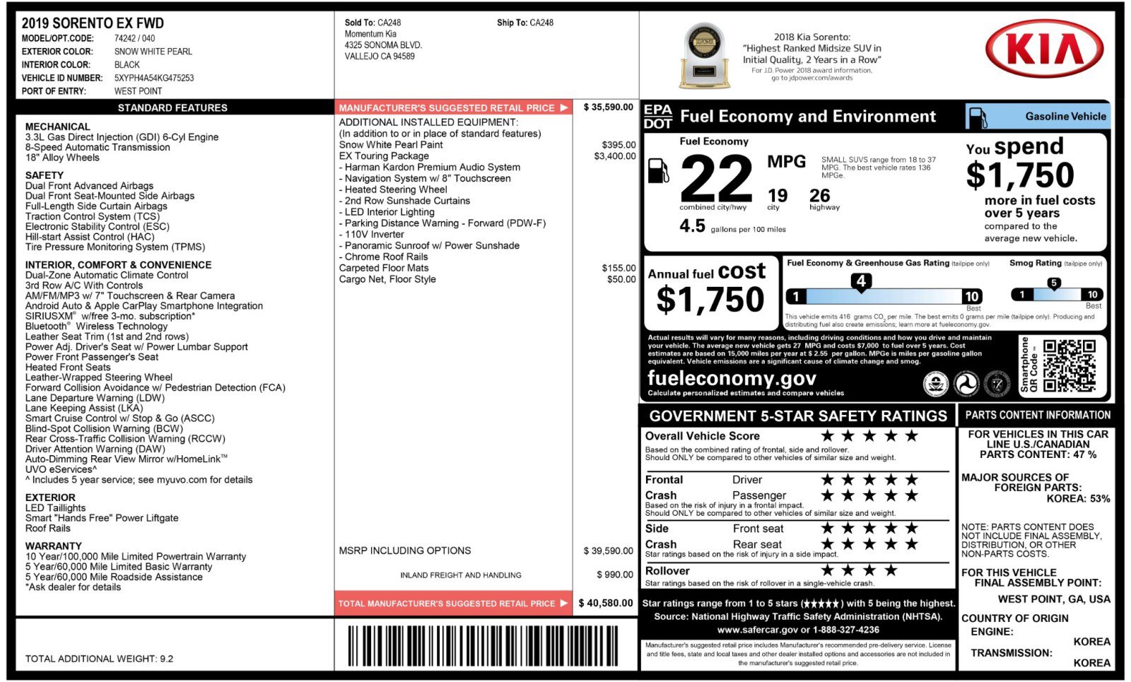 Used 2019 Kia Sorento EX w/ EX Touring Package FWD image 55