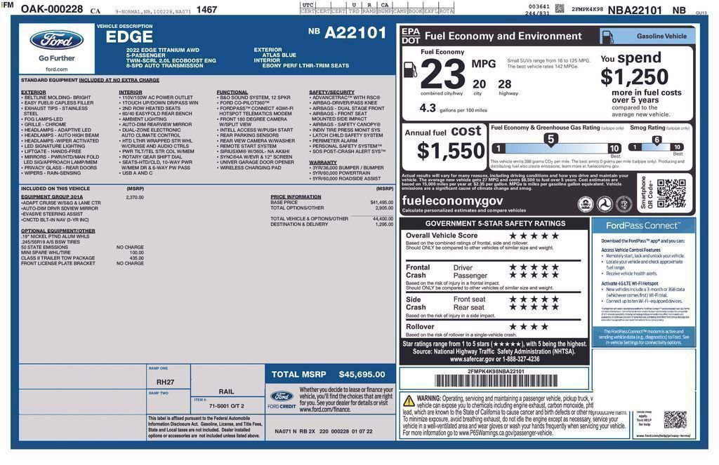 Used 2022 Ford Edge Titanium w/ Equipment Group 301A AWD/4WD image 9