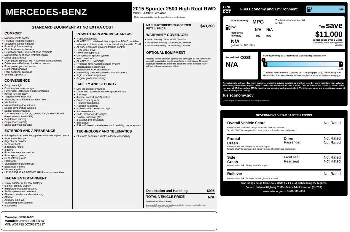Used 2015 Mercedes-Benz Sprinter 2500 image 2