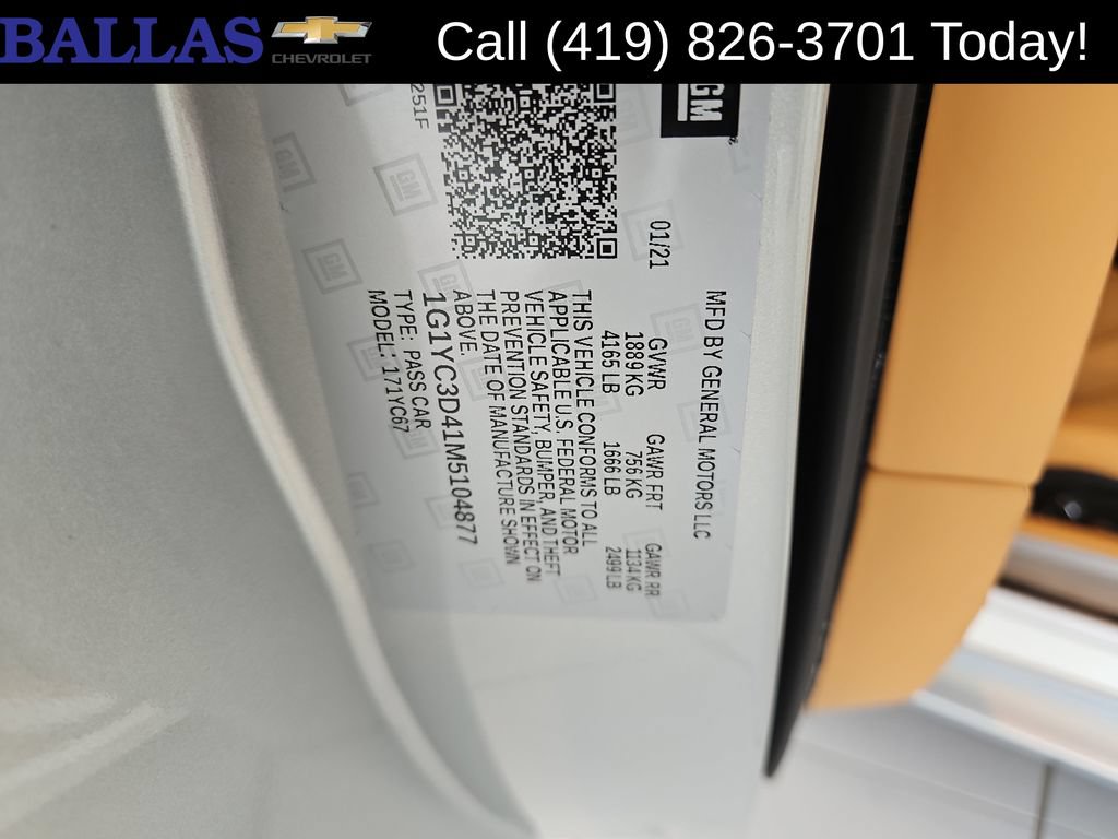 Certified 2021 Chevrolet Corvette Stingray Premium Conv w/ Z51 Performance Package RWD image 31