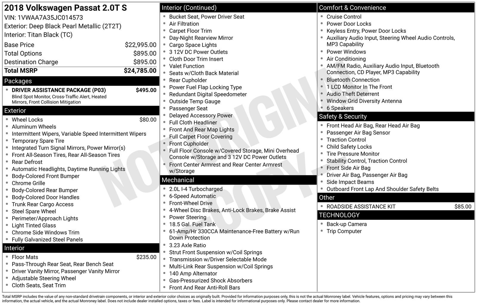 Used 2018 Volkswagen Passat 2.0T S w/ Driver Assistance Package FWD image 1