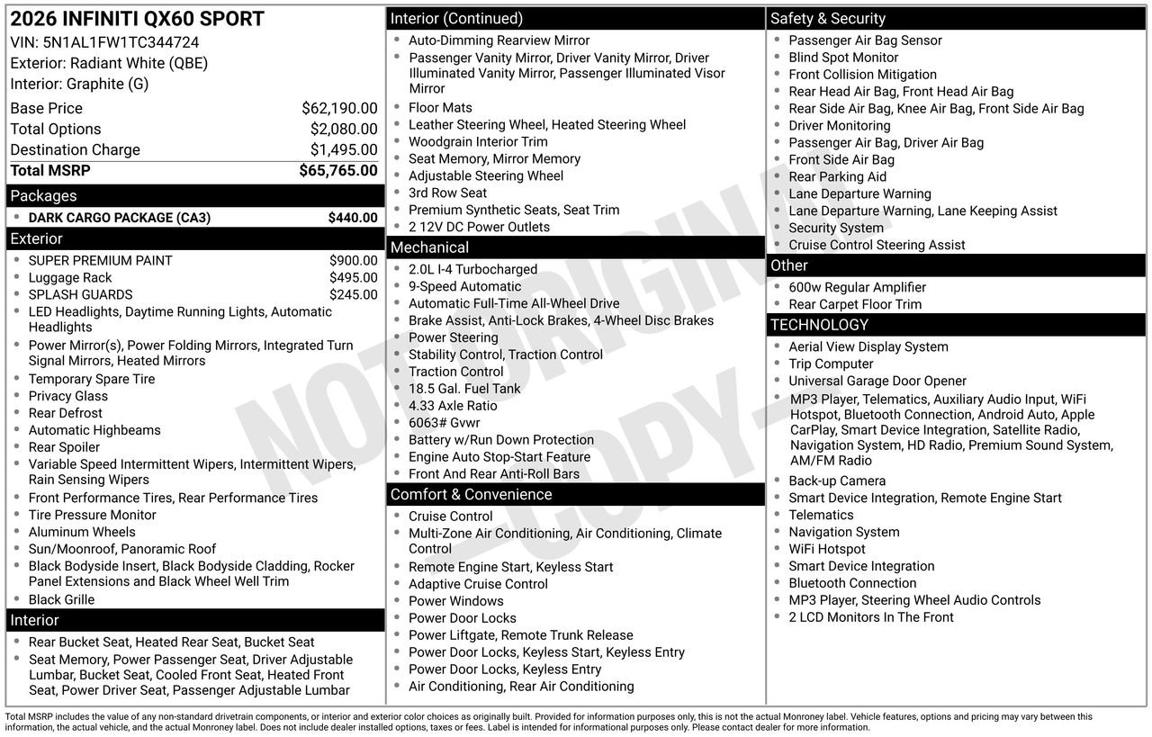 Certified 2026 INFINITI QX60 Sport w/ Dark Cargo Package AWD/4WD image 35
