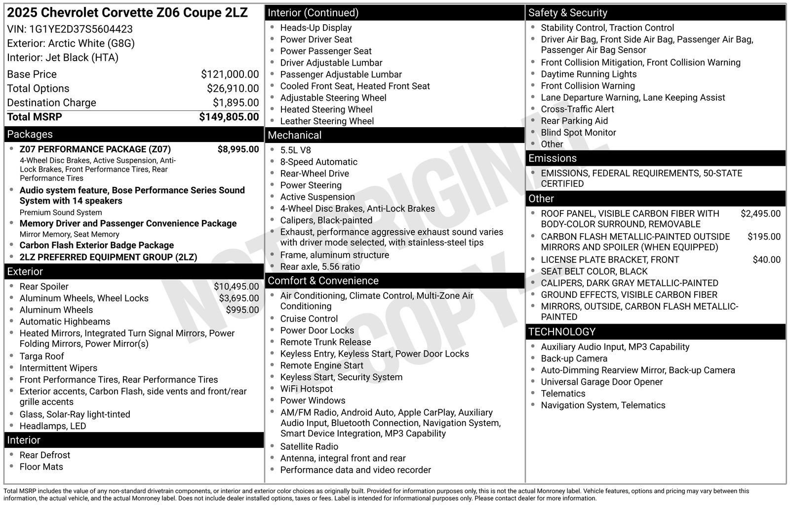 New 2025 Chevrolet Corvette Z06 w/ Z07 Performance Package image 31