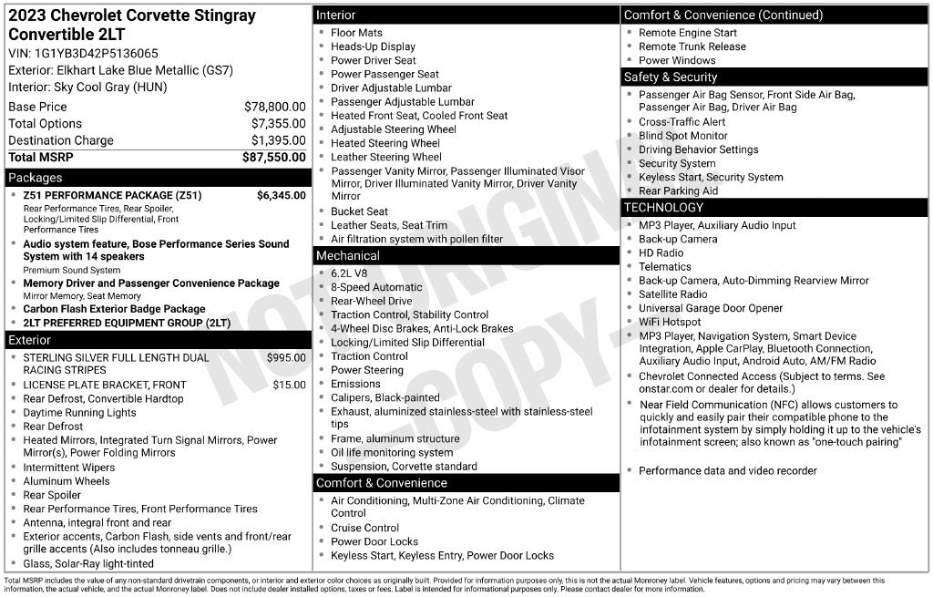 Used 2023 Chevrolet Corvette Stingray Preferred Conv w/ Z51 Performance Package RWD image 5