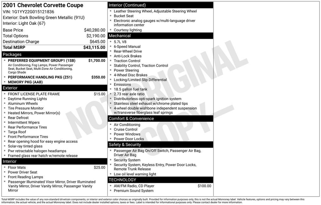 Used 2001 Chevrolet Corvette Coupe w/ Preferred Equipment Group1 RWD image 33