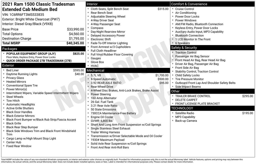 Used 2021 RAM 1500 Tradesman w/ Popular Equipment Group RWD image 14
