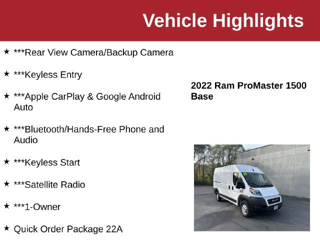 Used 2022 RAM ProMaster 1500 w/ Interior LED Lighting Group FWD image 10