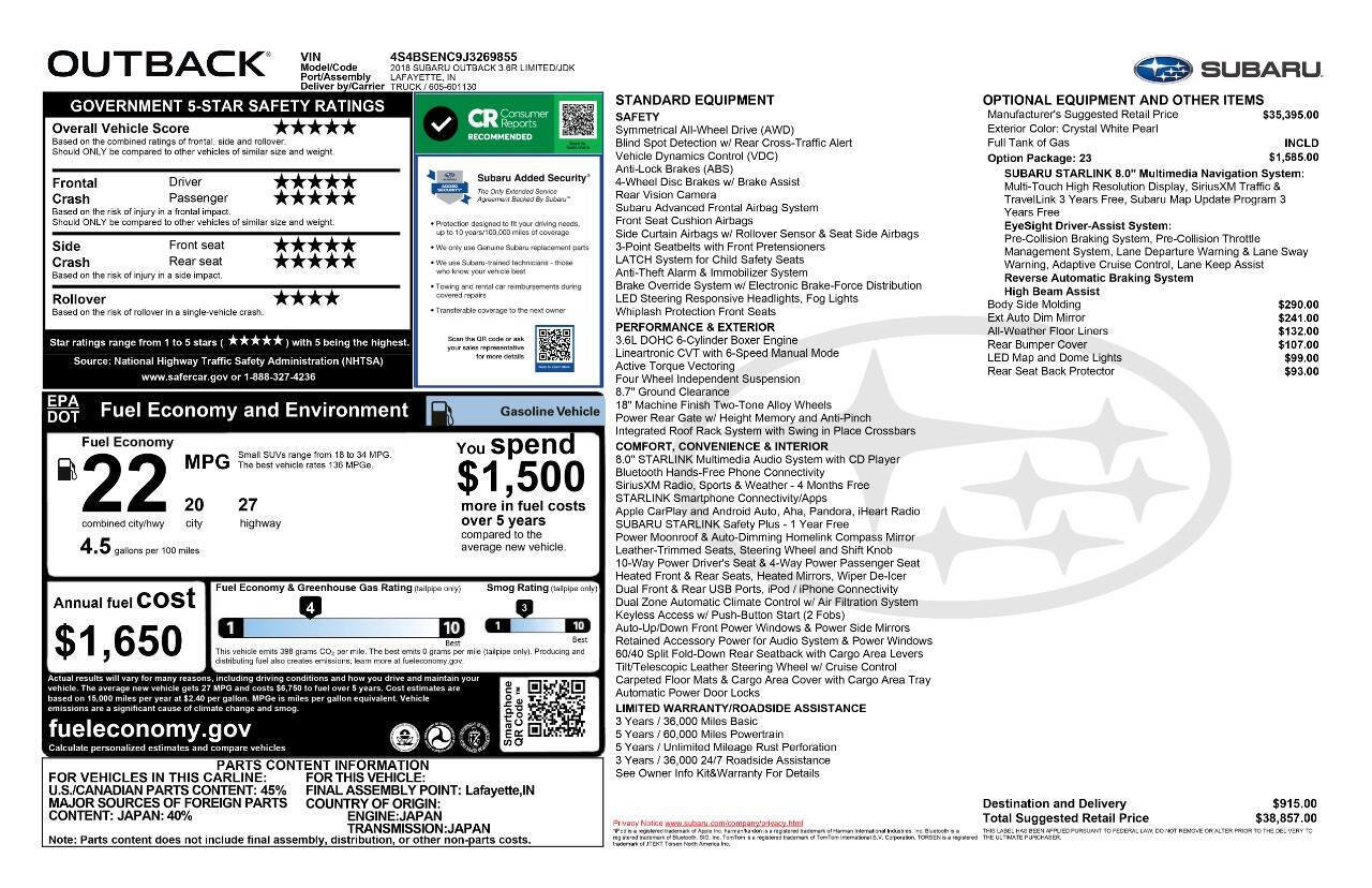 Used 2018 Subaru Outback 3.6R Limited image 5