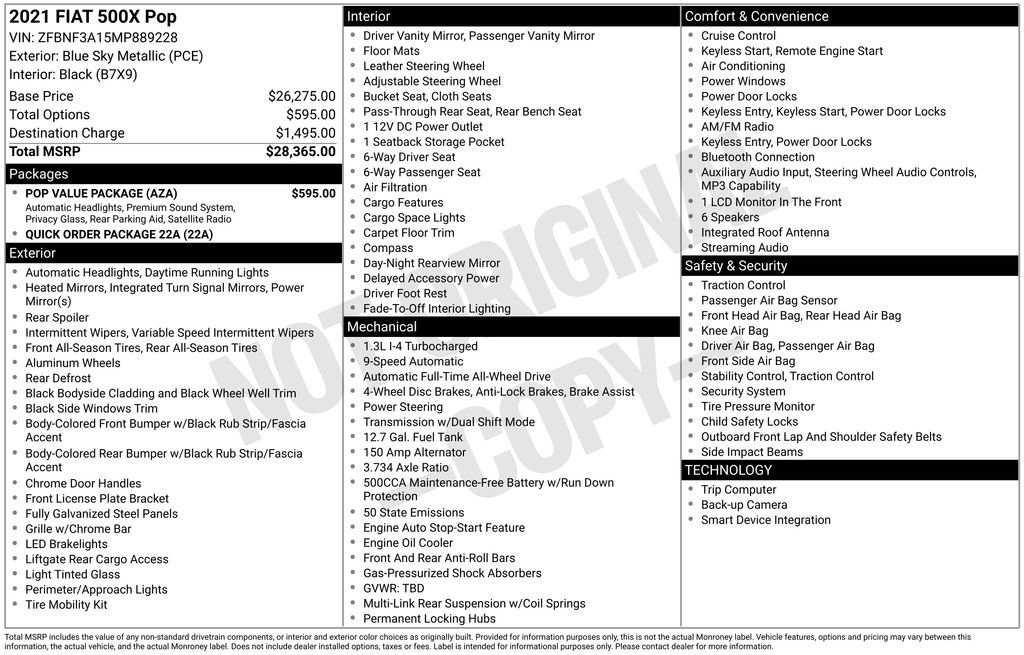 Used 2021 FIAT 500X Pop w/ Pop Value Package image 4