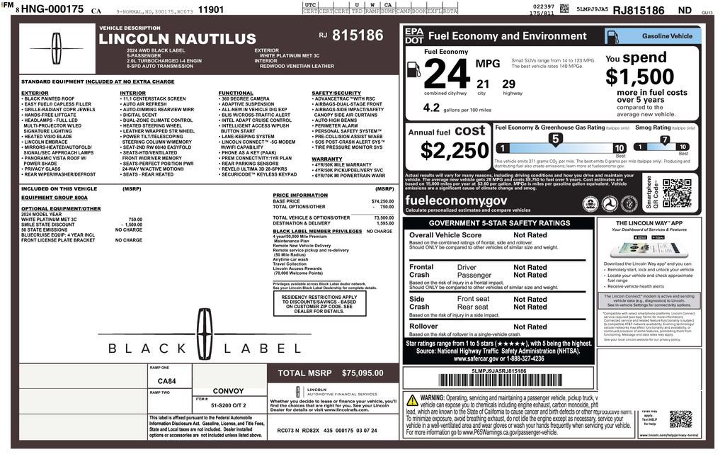 Used 2024 Lincoln Nautilus Black Label AWD/4WD image 2