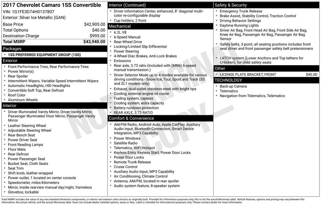 Used 2017 Chevrolet Camaro SS image 2