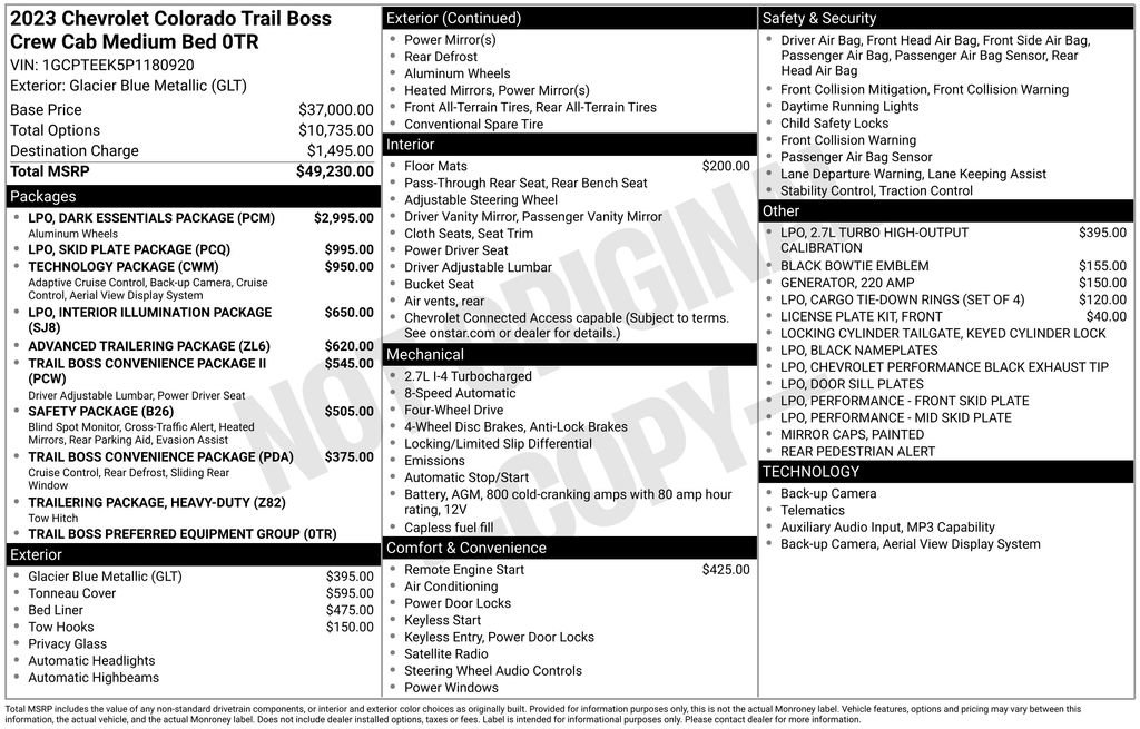 Used 2023 Chevrolet Colorado Trail Boss w/ LPO, Dark Essentials Package AWD/4WD image 4