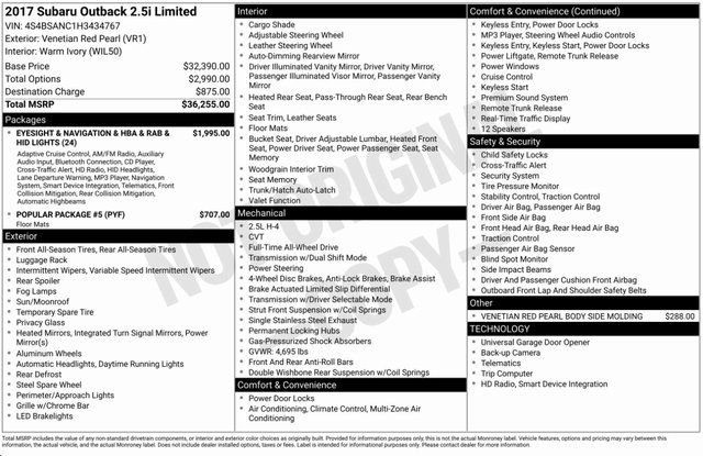 Used 2017 Subaru Outback 2.5i Limited image 3