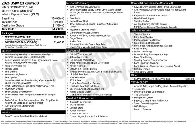 Used 2026 BMW X3 xDrive30 w/ M Sport Package image 43