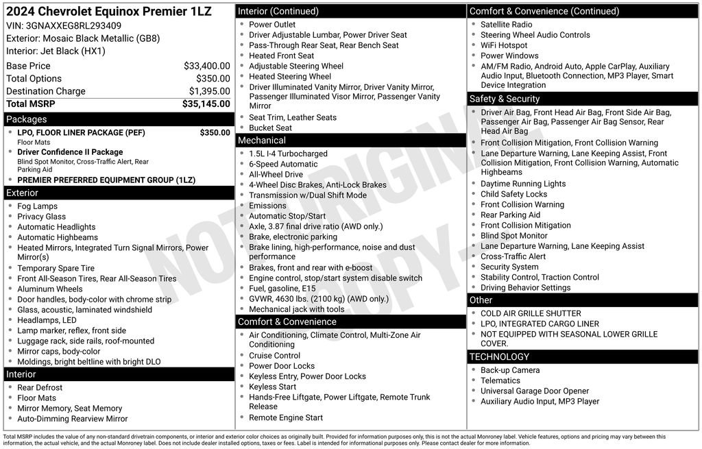 Used 2024 Chevrolet Equinox Premier w/ LPO, Floor Liner Package AWD/4WD image 4