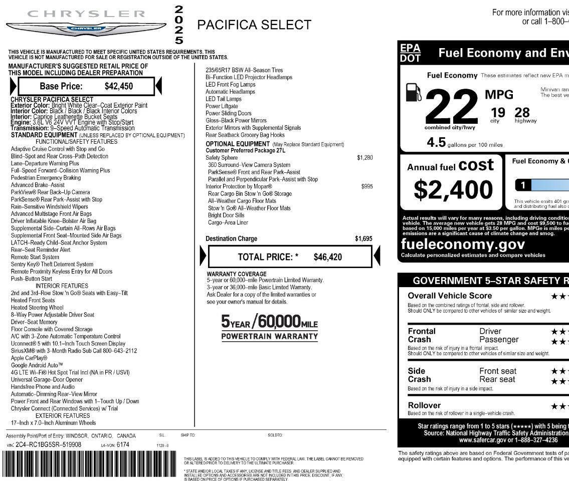 Used 2025 Chrysler Pacifica Select FWD image 12