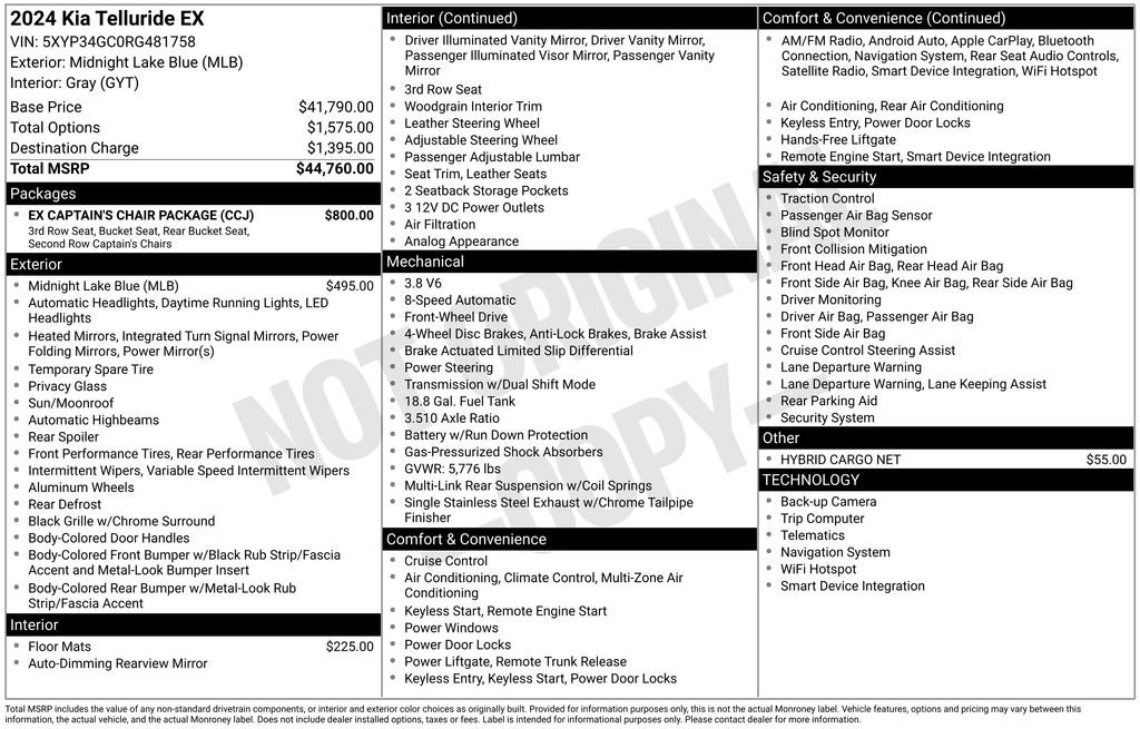 Used 2024 Kia Telluride EX w/ EX Captain's Chair Package image 2