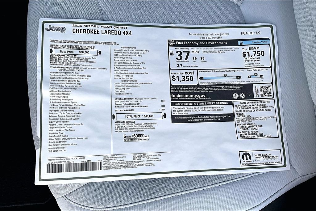 New 2026 Jeep Cherokee Laredo AWD/4WD image 33