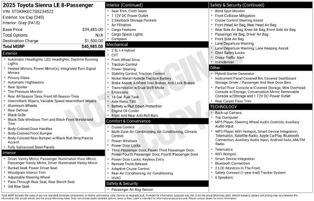 Certified 2025 Toyota Sienna LE FWD image 34