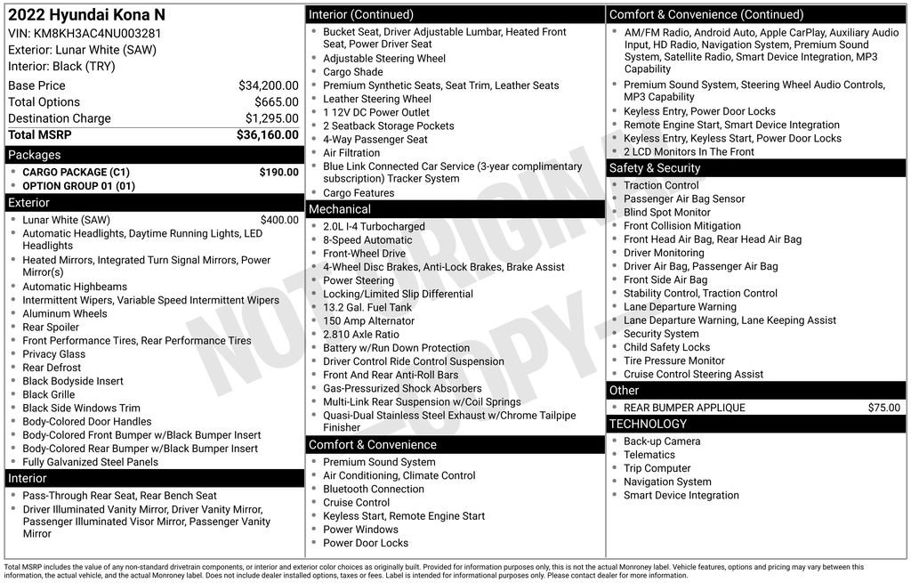 Certified 2022 Hyundai Kona N w/ Cargo Package image 7