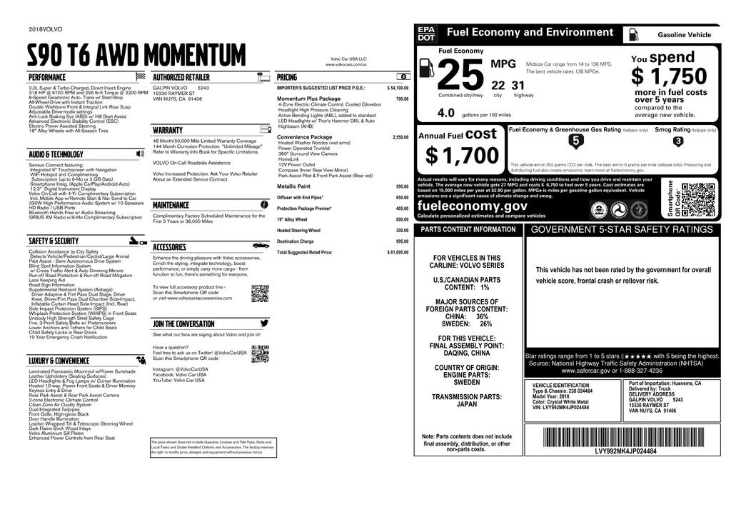 Used 2018 Volvo S90 T6 Momentum w/ Convenience Package image 3