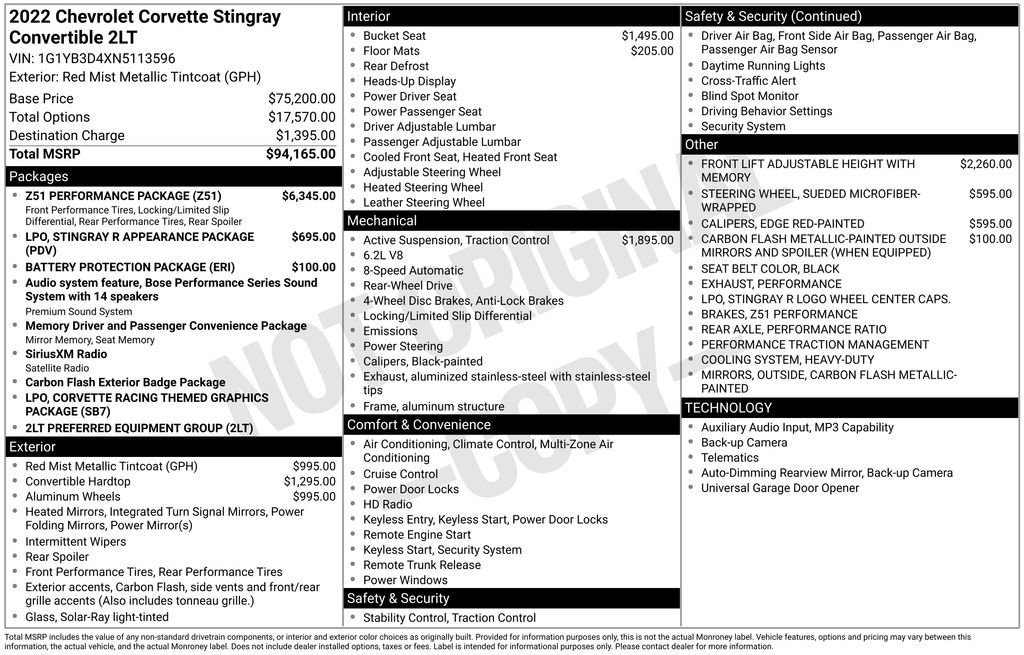 Used 2022 Chevrolet Corvette Stingray Preferred Conv w/ Z51 Performance Package RWD image 27