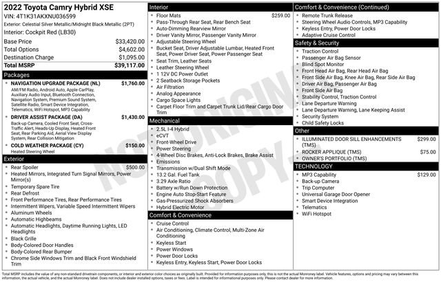 Used 2022 Toyota Camry XSE w/ Navigation Upgrade Package FWD image 33
