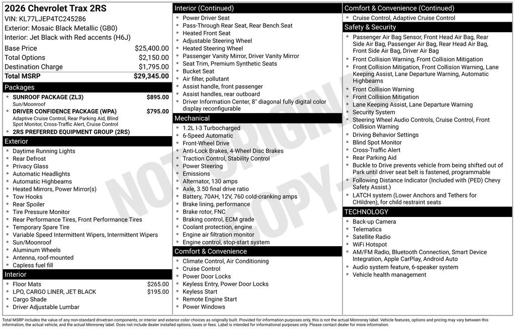 New 2026 Chevrolet Trax RS w/ Sunroof Package FWD image 4
