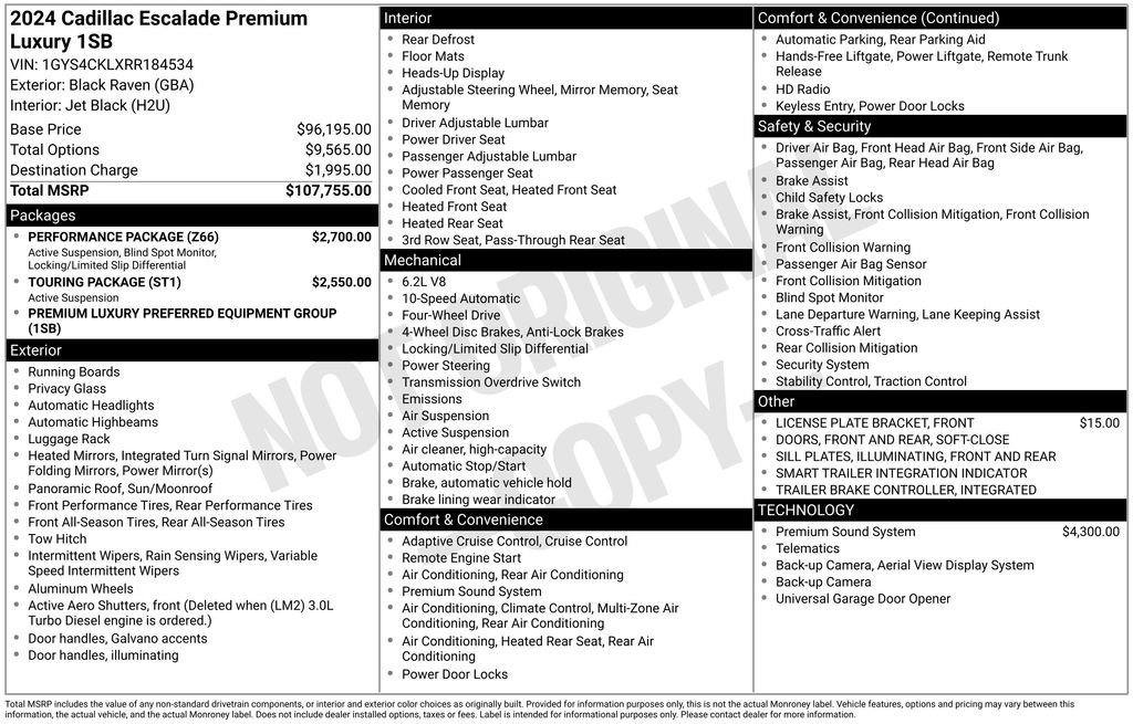 Certified 2024 Cadillac Escalade Premium Luxury w/ Performance Package AWD/4WD image 2