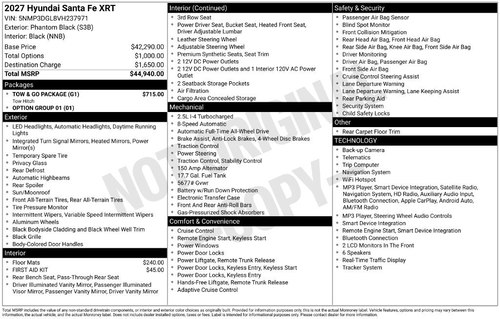 New 2027 Hyundai Santa Fe XRT w/ Tow & Go Package AWD/4WD image 4