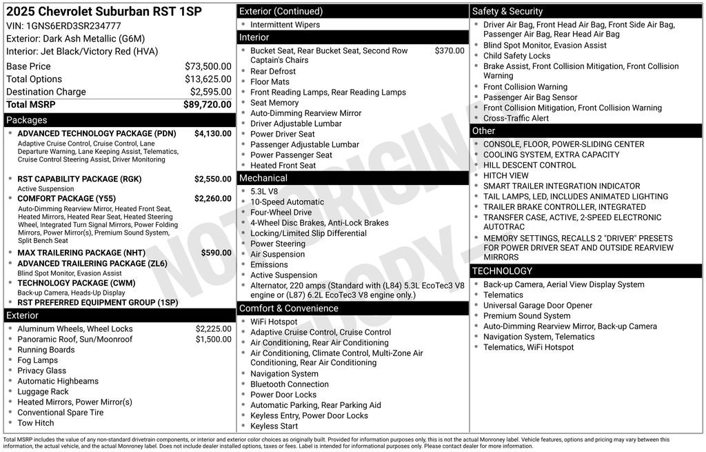 Used 2025 Chevrolet Suburban RST w/ Advanced Technology Package AWD/4WD image 6