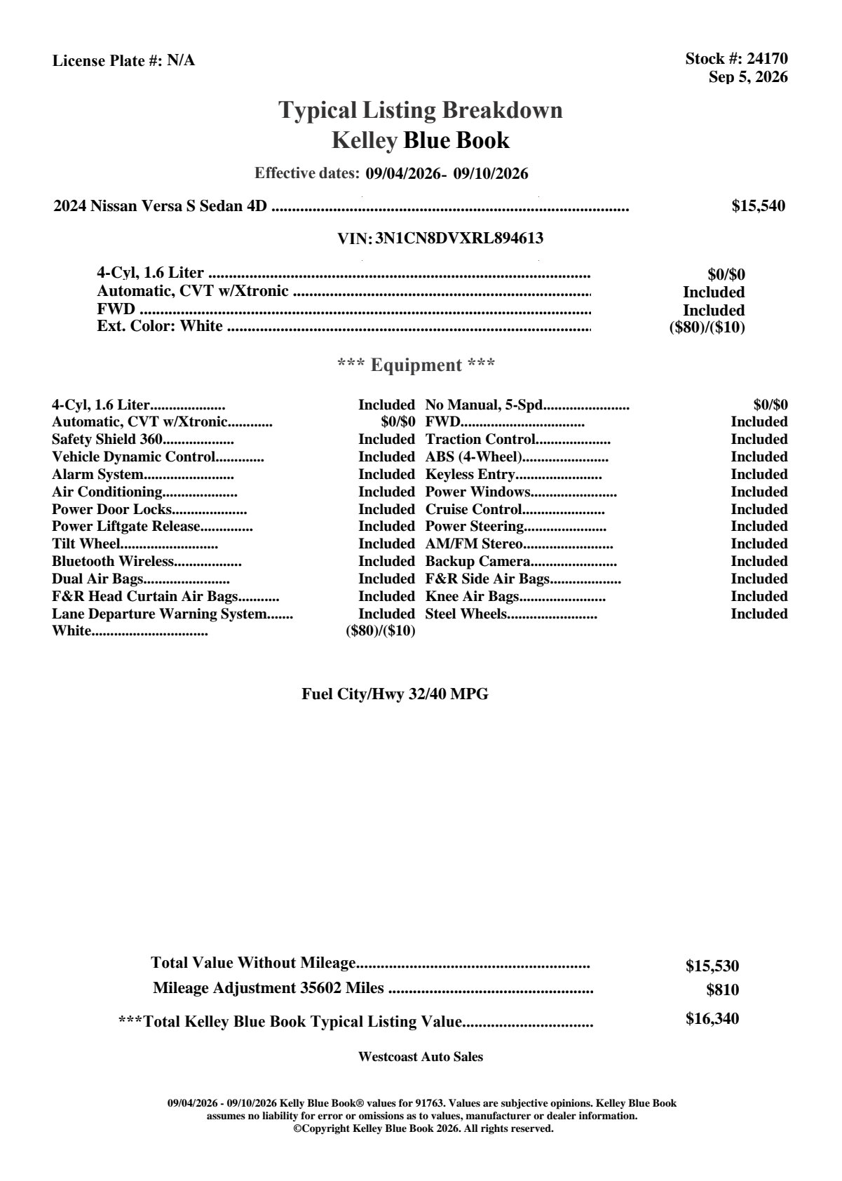 Used 2024 Nissan Versa S w/ Trunk Package FWD image 32