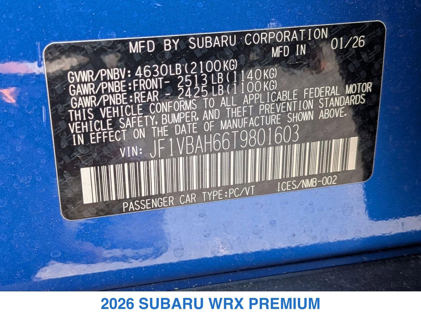 New 2026 Subaru WRX Premium AWD/4WD image 27