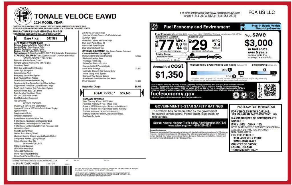 Used 2024 Alfa Romeo Tonale Veloce AWD/4WD image 4