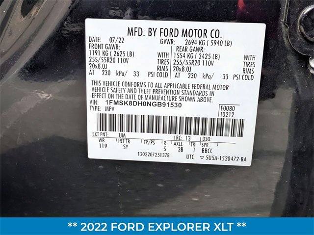 Certified 2022 Ford Explorer XLT w/ Equipment Group 202A image 36