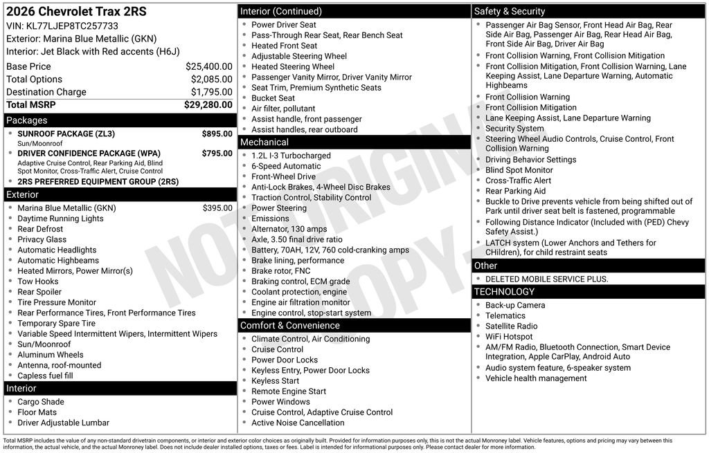 New 2026 Chevrolet Trax RS w/ Sunroof Package FWD image 6