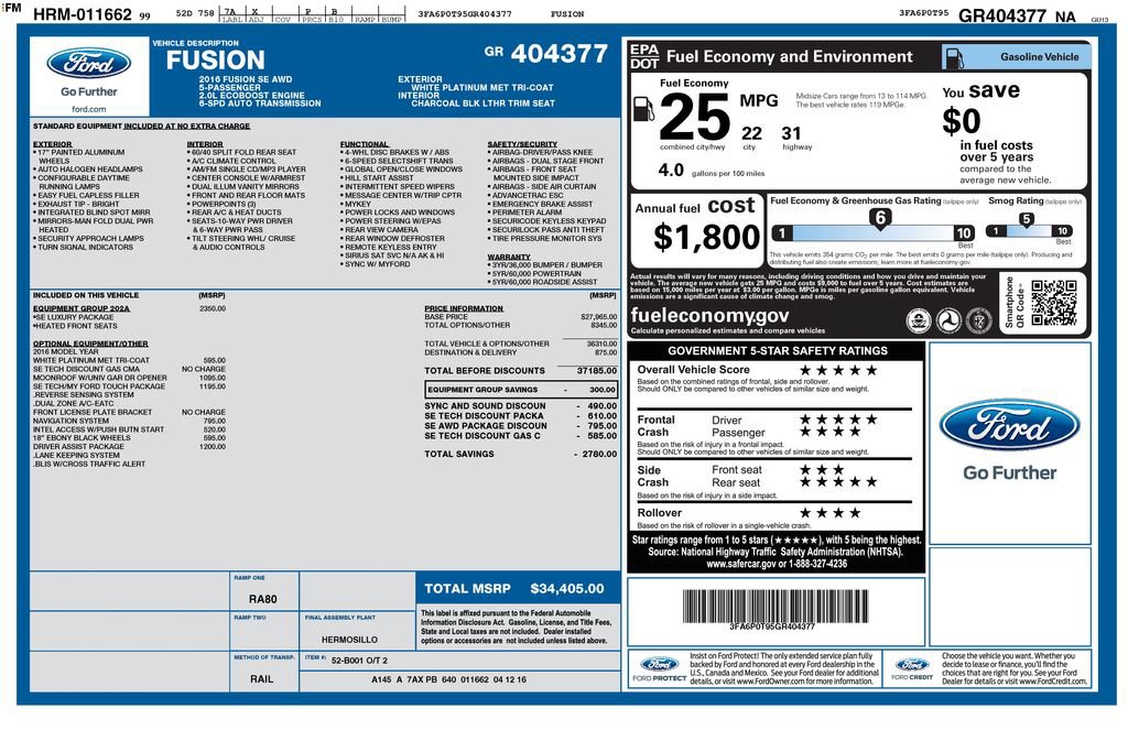 Used 2016 Ford Fusion SE w/ Equipment Group 202A AWD/4WD image 43