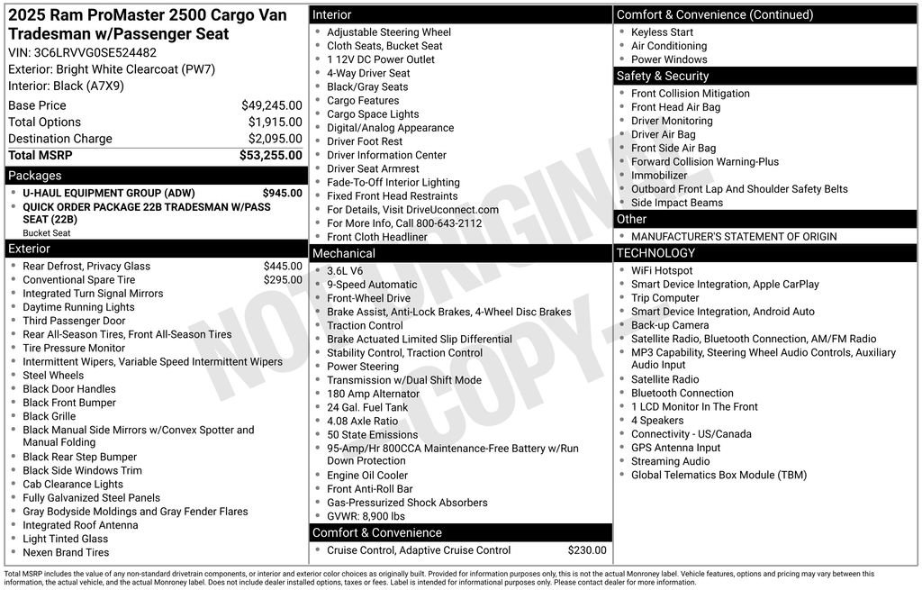 Used 2025 RAM ProMaster 2500 w/ U-Haul Equipment Group FWD image 6