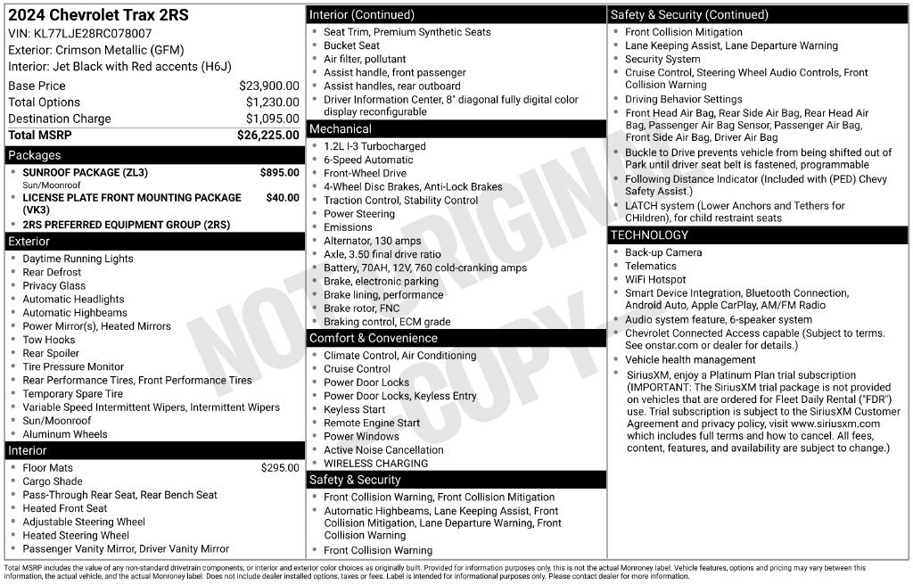 Used 2024 Chevrolet Trax RS w/ Sunroof Package FWD image 2