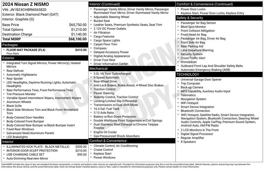 Certified 2024 Nissan Z NISMO w/ Floor Mat Package RWD image 3