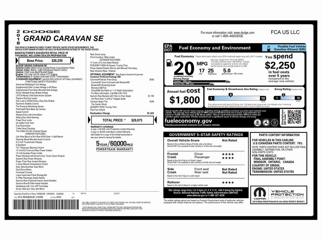 Used 2018 Dodge Grand Caravan SE w/ UConnect Hands-Free Group image 2