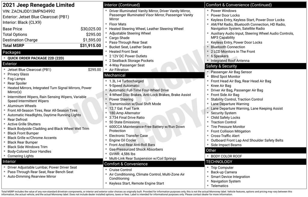 Used 2021 Jeep Renegade Limited image 39