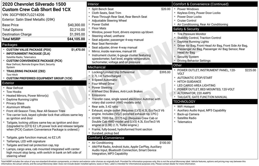 Used 2020 Chevrolet Silverado 1500 Custom w/ Custom Value Package AWD/4WD image 6