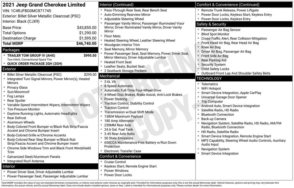 Certified 2021 Jeep Grand Cherokee Limited w/ Trailer Tow Group IV AWD/4WD image 2