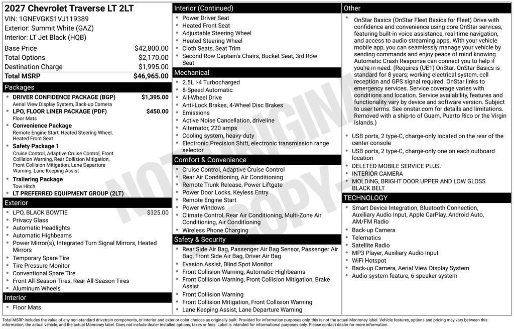New 2027 Chevrolet Traverse LT w/ Driver Confidence Package AWD/4WD image 11