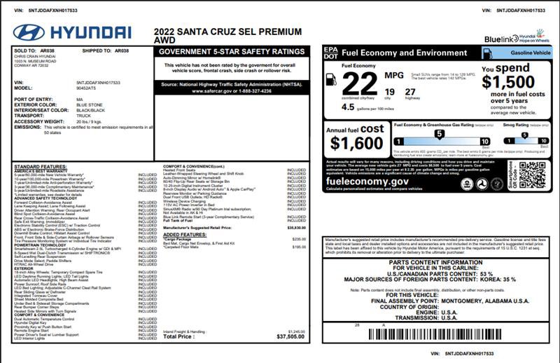 Used 2022 Hyundai Santa Cruz SEL Premium w/ Cargo Package image 3