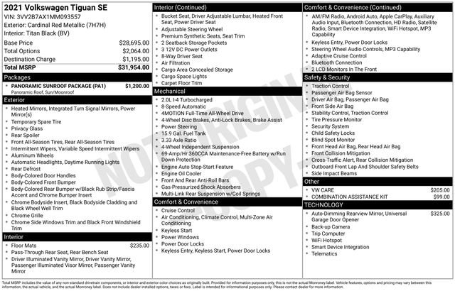 Used 2021 Volkswagen Tiguan SE w/ Panoramic Sunroof Package AWD/4WD image 5